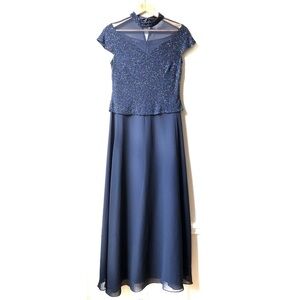 JKARA Beaded Navy Gown Maxi Dress - 6P